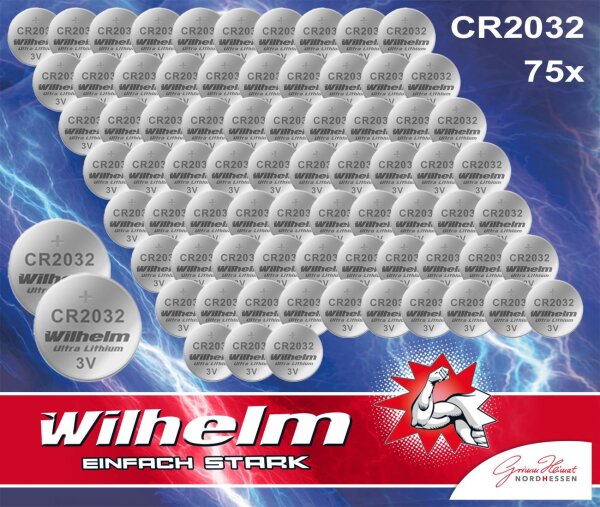 75 x Knopfzelle CR2032 Wilhelm Batterie LIthium 3V CR 2032 Premiumware