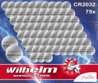 75 x Knopfzelle CR2032 Wilhelm Batterie LIthium 3V CR...