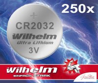 250 x Wilhelm CR2032 Bulk knopfzellen Batterien...