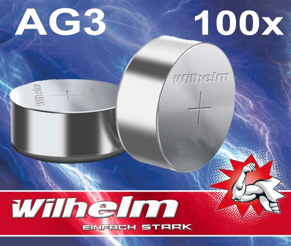 100 X Wilhelm AG3 LR41 - L736 - 192 - 392 - GP92A Qualitätsbatterien 1,5 V Alkaline