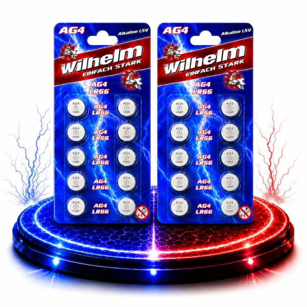 20 X Wilhelm AG4 LR66 - L 626 - 177 - 377 - GP77A Qualitätsbatterien 1,5 V Alkaline