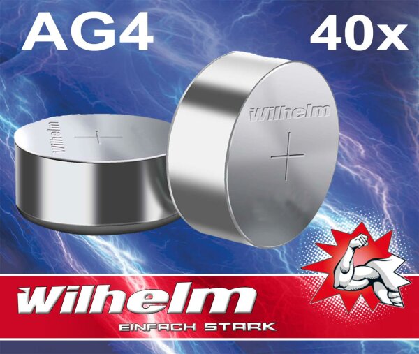 40 X Wilhelm AG4 LR66 - L 626 - 177 - 377 - GP77A Qualitätsbatterien 1,5 V Alkaline