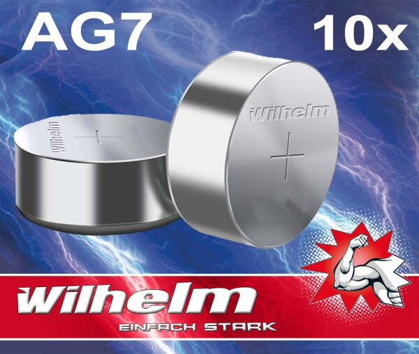10 X Wilhelm AG7 LR57 - L927 - 195 - 395 - GP95A Qualitätsbatterien 1,5 V Alkaline