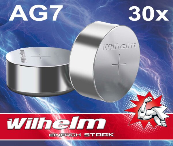 30 X Wilhelm AG7 LR57 - L927 - 195 - 395 - GP95A Qualitätsbatterien 1,5 V Alkaline