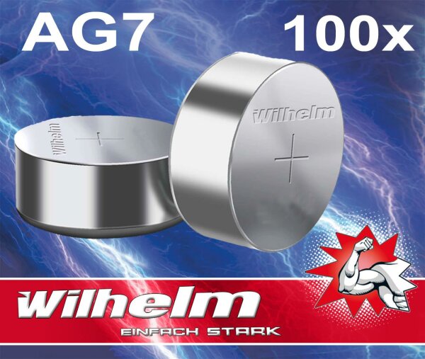 100 X Wilhelm AG7 LR57 - L927 - 195 - 395 - GP95A Qualitätsbatterien 1,5 V Alkaline