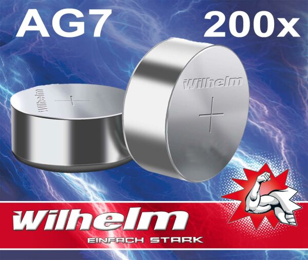 200 X Wilhelm AG7 LR57 - L927 - 195 - 395 - GP95A Qualitätsbatterien 1,5 V Alkaline