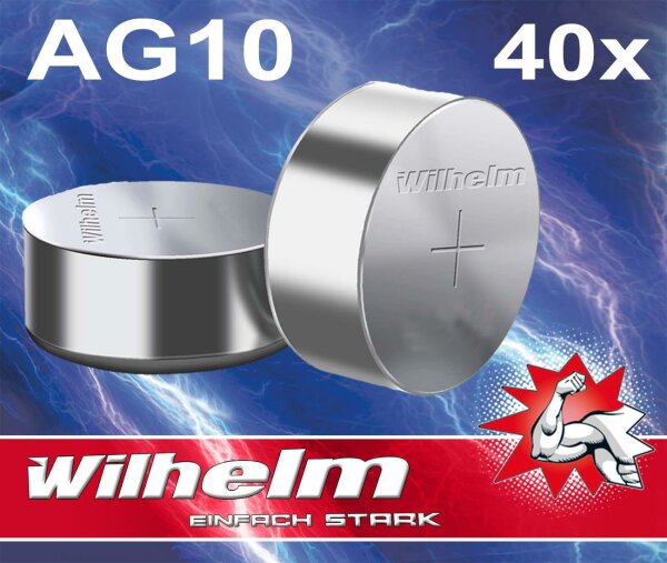 40 X Wilhelm AG10 LR54 - L130 - 189 - 389 - GP89A Qualitätsbatterien 1,5 V Alkaline