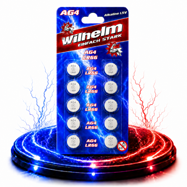 10 x Wilhelm AG4 LR66 - L 626 - 177 - 377 - GP77A Qualitätsbatterien 1,5 V Alkaline