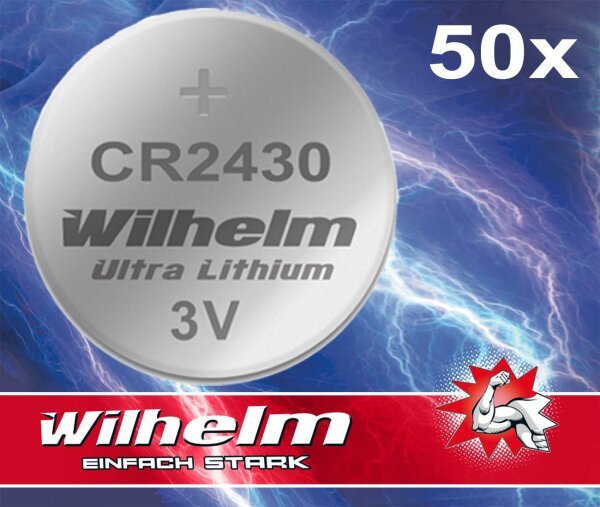 50 x CR2430 WILHELM Lithium Knopfzelle 3V 270mAh ø24,3x3,0mm Batterie DL2430 Industrieware