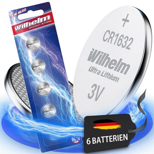 6 x CR1632 WILHELM Blister Lithium Knopfzelle 3V 140 mAh ø16 x 3,2 mm Batterie DL1632