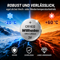 20 x CR1632 WILHELM Blister Lithium Knopfzelle 3V 140 mAh ø16 x 3,2 mm Batterie DL1632