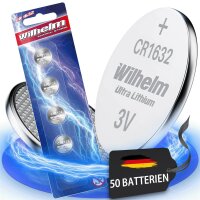 50 x CR1632 WILHELM Blister Lithium Knopfzelle 3V 140 mAh...