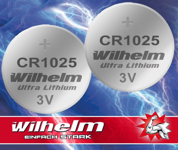 2 x CR1025 WILHELM Lithium Knopfzelle 3V 32 mAh ø10 x 2,5 mm Batterie DL1025