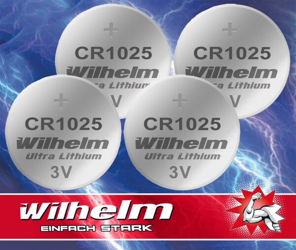 4 x CR1025 WILHELM Lithium Knopfzelle 3V 32 mAh ø10 x 2,5 mm Batterie DL1025