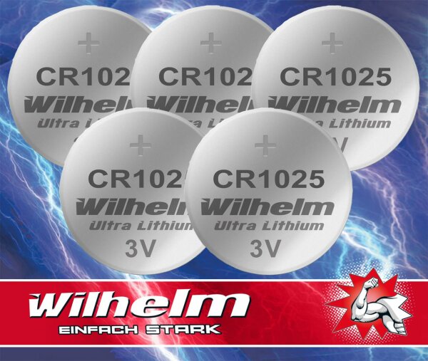 5 x CR1025 WILHELM Lithium Knopfzelle 3V 32 mAh ø10 x 2,5 mm Batterie DL1025