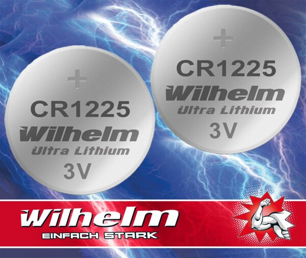 2 x CR1225 WILHELM Lithium Knopfzelle 3V 52 mAh ø12 x 2,5 mm Batterie DL1225