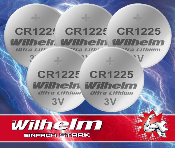5 x CR1225 WILHELM Lithium Knopfzelle 3V 52 mAh ø12 x 2,5 mm Batterie DL1225