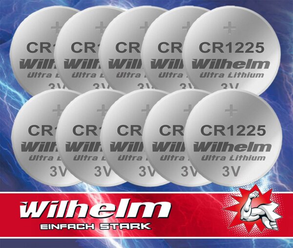 10 x CR1225 WILHELM Lithium Knopfzelle 3V 52 mAh ø12 x 2,5 mm Batterie DL1225