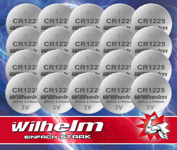 20 x CR1225 WILHELM Lithium Knopfzelle 3V 52 mAh ø12 x 2,5 mm Batterie DL1225