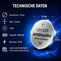 200 x Wilhelm CR1225 Blister
