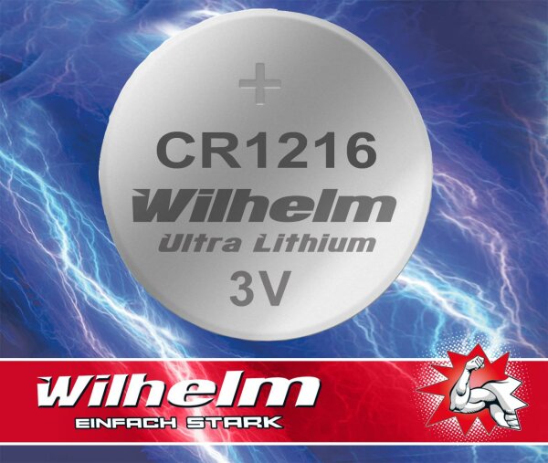1 x CR1216 WILHELM Lithium Knopfzelle 3V 26 mAh ø12 x 1,6 mm Batterie DL1216