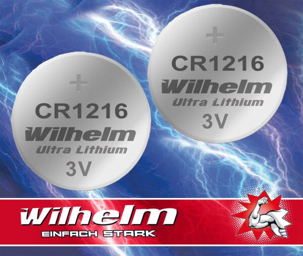 2 x CR1216 WILHELM Lithium Knopfzelle 3V 26 mAh ø12 x 1,6 mm Batterie DL1216
