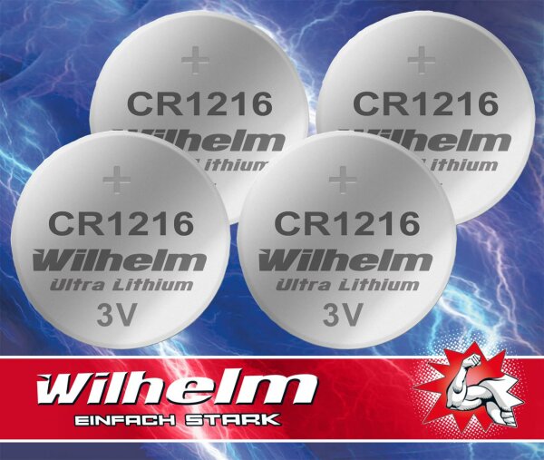 4 x CR1216 WILHELM Lithium Knopfzelle 3V 26 mAh ø12 x 1,6 mm Batterie DL1216