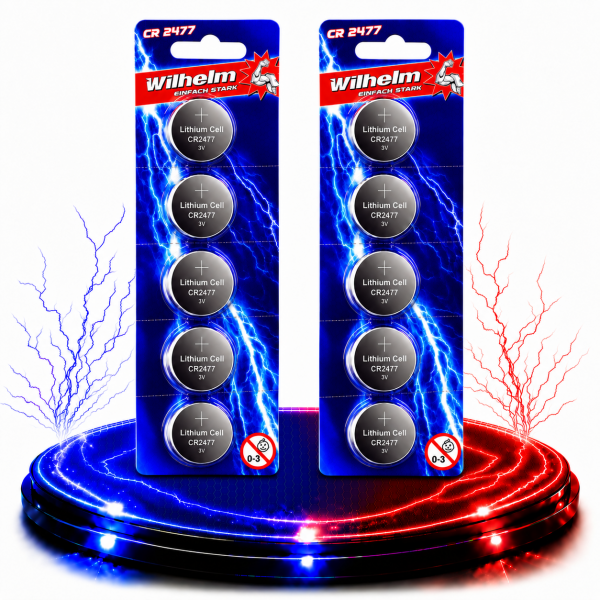 10 x CR2477 WILHELM Lithium Knopfzelle 3V 1070 mAh ø24 x 7,7 mm Batterie DL2477