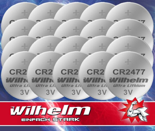 20 x CR2477 WILHELM Lithium Knopfzelle 3V 1070 mAh ø24 x 7,7 mm Batterie DL2477