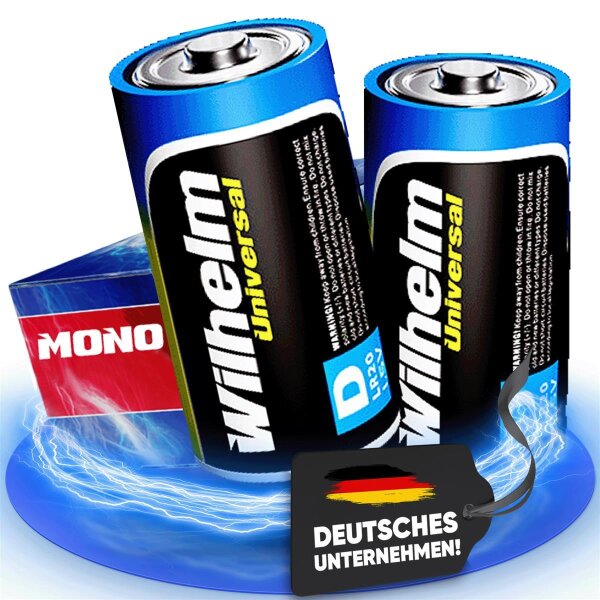 2 x Wilhelm Mono D Universal Alkaline Batterien LR20 1,5V