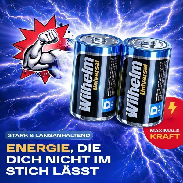 2 x Wilhelm Mono D Universal Alkaline Batterien LR20 1,5V