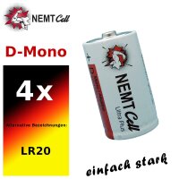 4 x Mono Wilhelm Alkaline Batterien LR20 1,5V