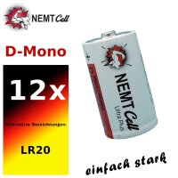 12 x Mono Wilhelm Alkaline Batterien LR20 1,5V