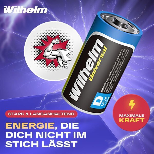 14 x Wilhelm Mono D Universal Alkaline Batterien LR20 1,5V