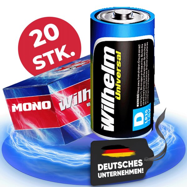 20 x Wilhelm Mono D Universal Alkaline Batterien LR20 1,5V