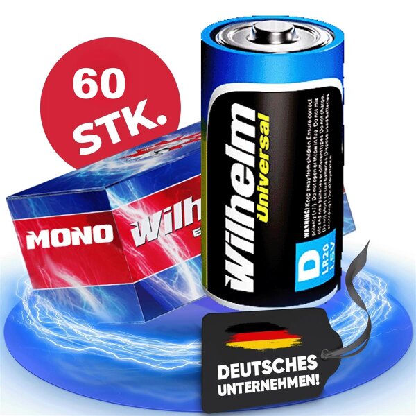 60 x Wilhelm Mono D Universal Alkaline Batterien LR20 1,5V
