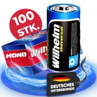 100 x Wilhelm Mono D Universal Alkaline Batterien LR20 1,5V