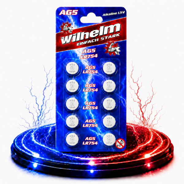 10 AG5 Wilhelm Knopfzellen Knopfbatterien Uhrenbatterien LR754, LR48, 193, 393 1,5V