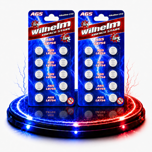 20 AG5 Wilhelm Knopfzellen Knopfbatterien Uhrenbatterien LR754, LR48, 193, 393 1,5V