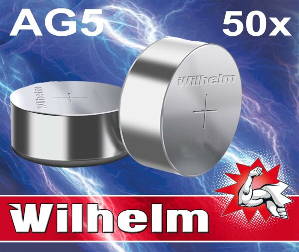 50 AG5 Wilhelm Knopfzellen Knopfbatterien Uhrenbatterien LR754, LR48, 193, 393 1,5V
