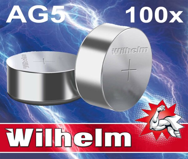 100 AG5 Wilhelm Knopfzellen Knopfbatterien Uhrenbatterien LR754, LR48, 193, 393 1,5V