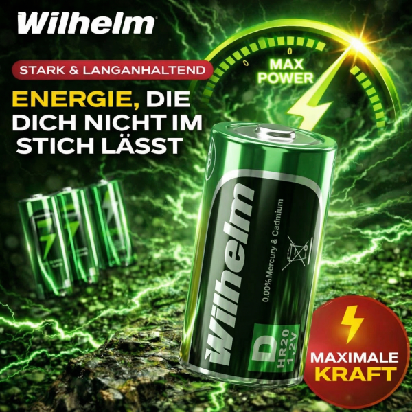 1 x Akku Mono D Wilhelm Universal 9000 mAh Akku Zelle HR20 MN1300 1,2 V NIMH