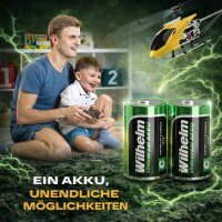 2x Akku Mono D Wilhelm Universal 9000 mAh Akku Zelle HR20...