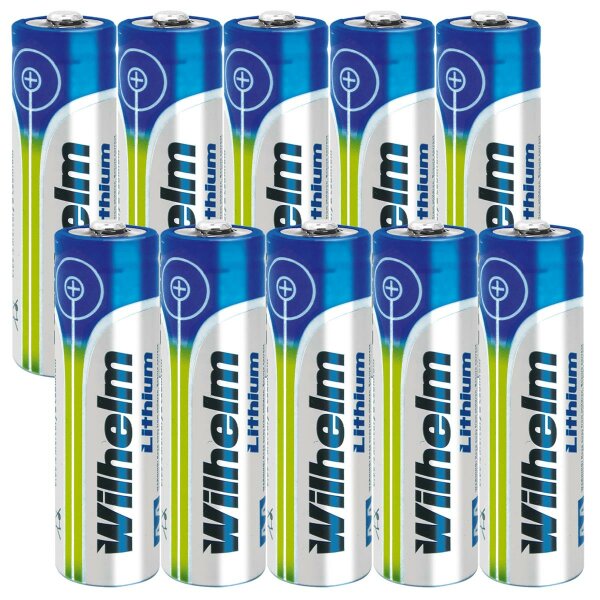 10 x Wilhelm Lithium AA Mignon Batterien LR6 1,5V Lithiumbatterie