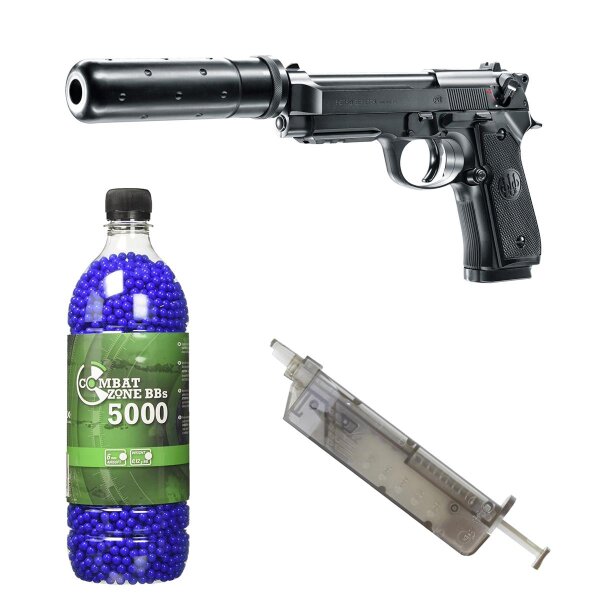 SET Softair-Pistole Beretta 92A1 Tactical BLK 6 mm BB AEG Full-Auto < 0,5 Joule - ohne FSK