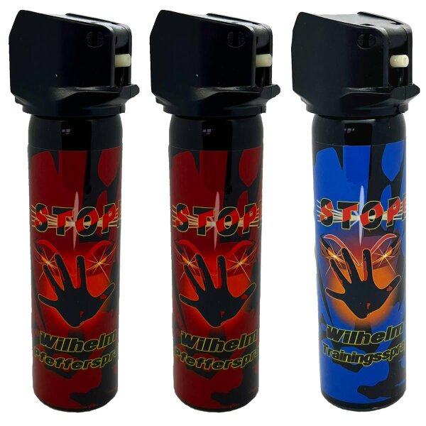 Wilhelm Pfefferspray 60 ml Tierabwehr Selbstverteidigung  (Set: 2X Abwehrspray + 1x Trainingsspray)