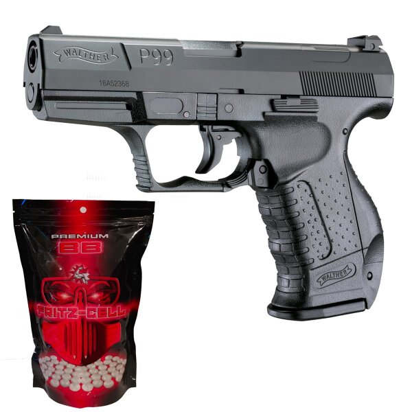 SET Walther P99 BLK 6 mm spring < 0,08 J 12R + Flasche Combat Zone - ohne FSK