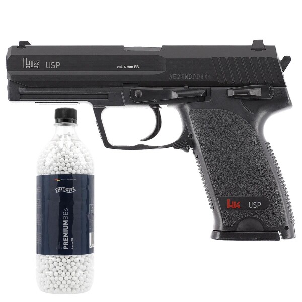 Heckler & Koch USP Black 6 mm spring <0,5 J 25R + Beutel Rot - Ohne FSK