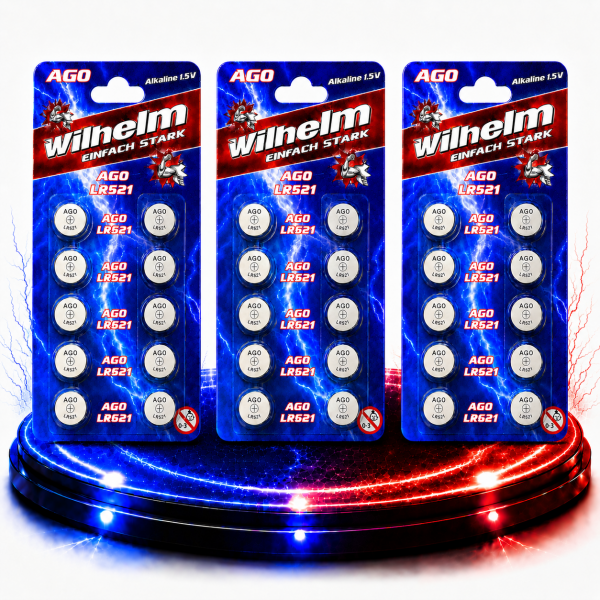 30 x Wilhelm AG0 LR521 LR63 379 1,5V Batterie Knopfzelle Alkaline Größe 5,8 x 2,15mm