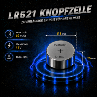 30 x Wilhelm AG0 LR521 LR63 379 1,5V Batterie Knopfzelle Alkaline Größe 5,8 x 2,15mm